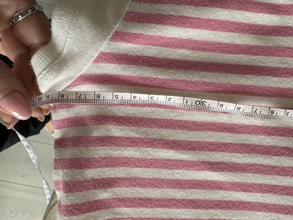 Bluzka polo długa Tommy hilfiger M w paski różowo biała