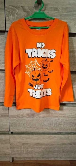Pomarańczowa bluzka długi rękaw Halloween 128cm zabawa dyniowa