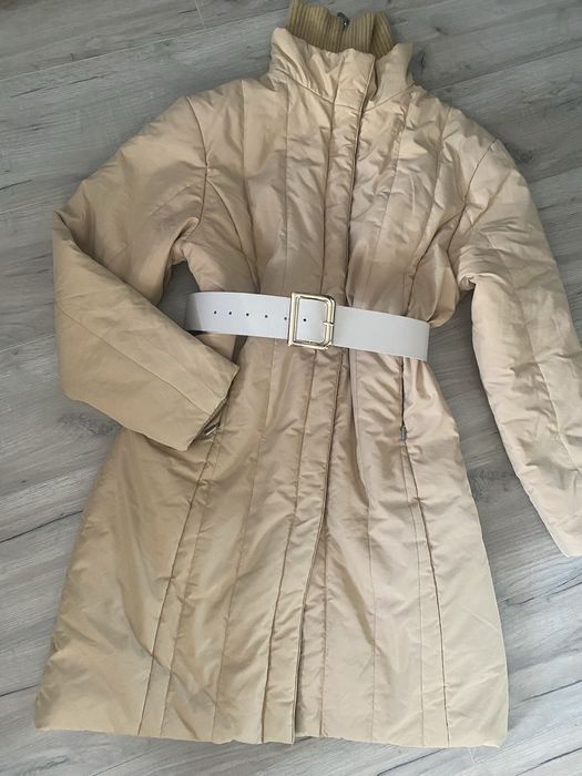 Karmelowa / beżowa kurtka midi , ciepla zimowa/ wiosenn ,płaszczyk