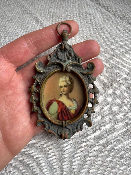 Miniatura Portret Rococo XVlll wiek Brąz
