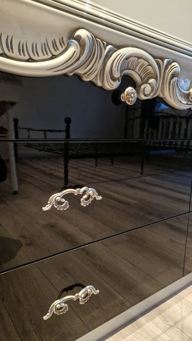 Czarna komoda glamour wysoki połysk 176 cm, 6 szuflad