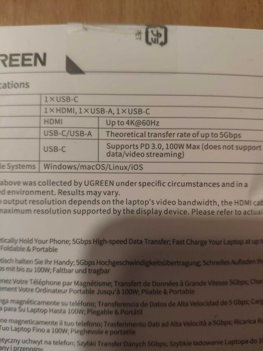 Док-станція 4 in 1 UGREEN CM801 HDMI-4K 60Hz PD-100W