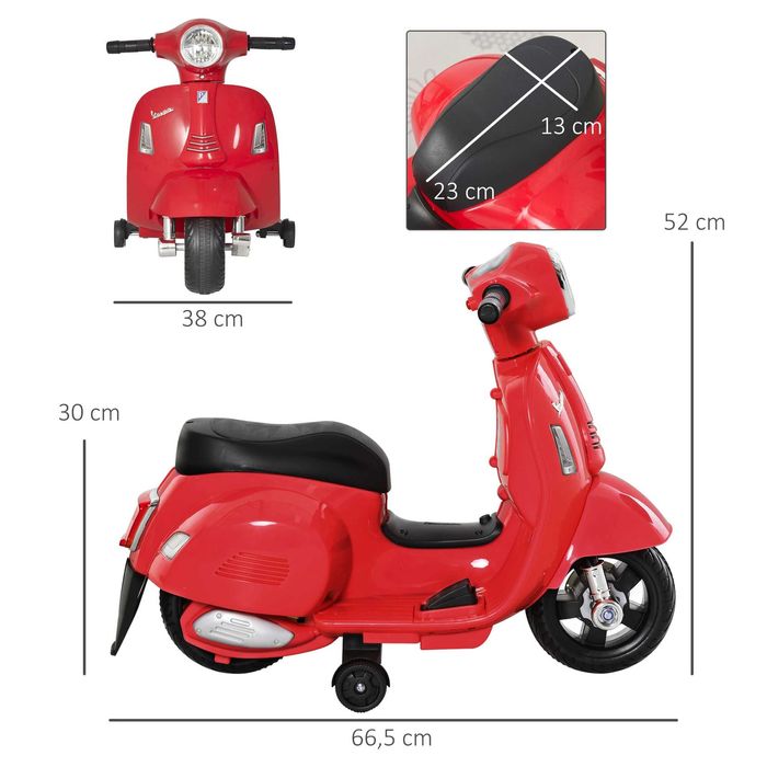 Mota Brincar Elétrica para Crianças, Vespa, Vermelho