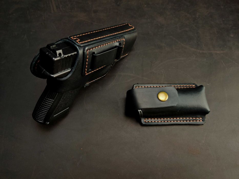 Шкіряна кобура для Glock 19 + паучер для магазину кобура Glock, Глок