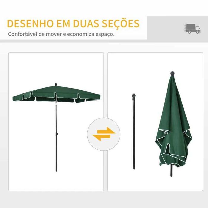 Chapéu de Sol Retangular de Jardim (com Função de Inclinação) - Verde