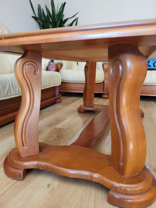 SWALEN Ekskluzywny duży komplet skórzany mebli z drewna