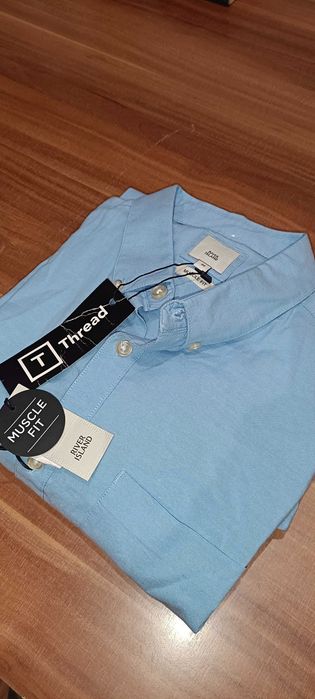 Casualowa koszula z długim rękawem M bawełniana niebieska nowa