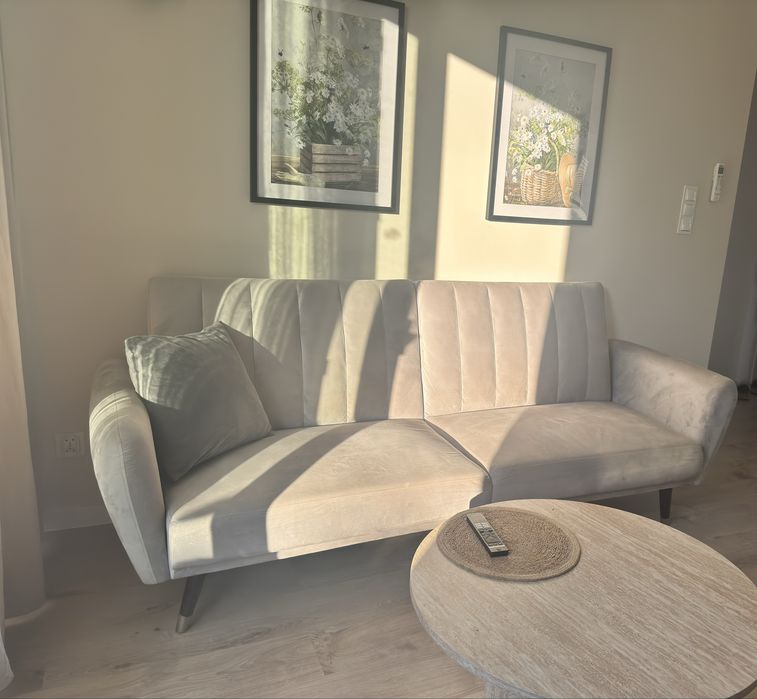 Sofa szara welurowa, rozkładana