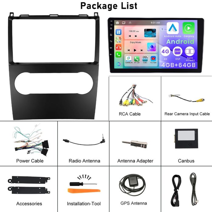 Rádio Android Mercedes Benz Classe A e B W169 Carplay GPS 4/64GB NOVO