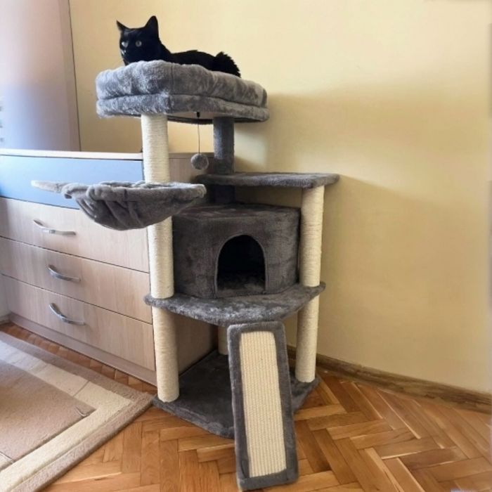 Drapak dla kota legowisko zabawka domek wieża budka wysoka szary 40 kg