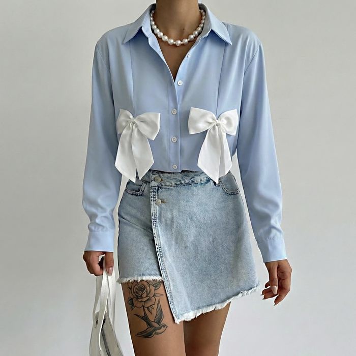 Błękitna koszula z kokardami coquette aesthetic nowa