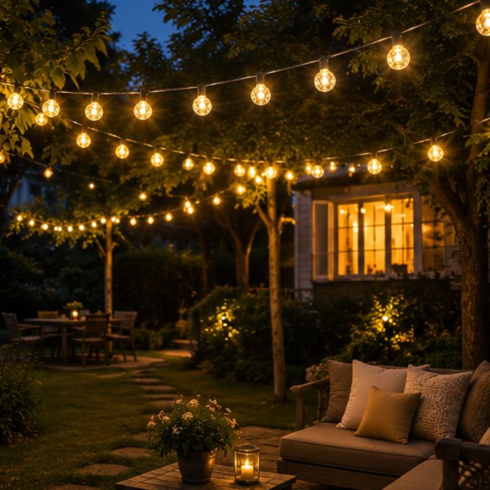 Girlanda Ogrodowa Solarna 12M 100 LED Kule Ciepła Biel 8 Trybów IP65