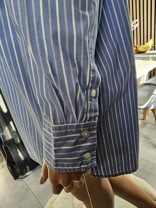 Modna koszula damska w błękitno-białe paski – Oversize, styl boyfriend H&M S
