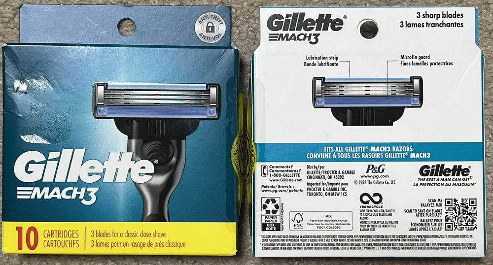Лезвия оригинал из США Gillette Mach3 упаковка 4шт картриджи