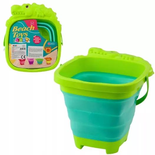 Składane Wiaderko Silikonowe Krokodyl Plażowe Zielone. LEAN Toys. Nowy Produkt