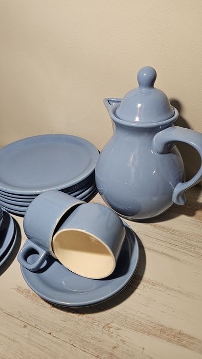 Serwis do kawy/herbaty PRL, błękitny. Design Vintage".