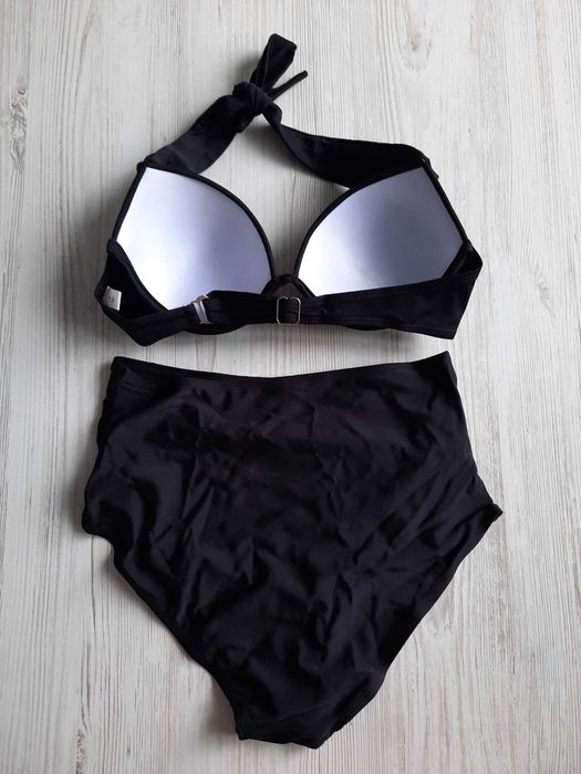 Черный купальник высокие трусики с высокими трусиками твердая чашка М