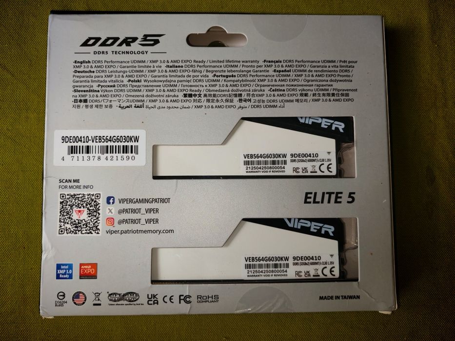 Оперативна пам'ять ddr5  patriot viper elite 5 64gb kit 2*32 cl.30