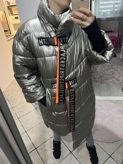 Fly nowa kurtka srebrna plaszcz ocieplany