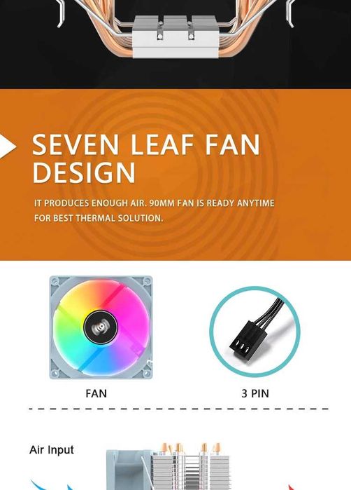 Башенный кулер охлаждения процессора Intel/AMD AIGO ICE400SE с RGB