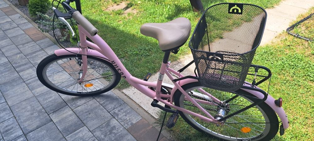 Rower miejski różowy koła 24 z koszykiem