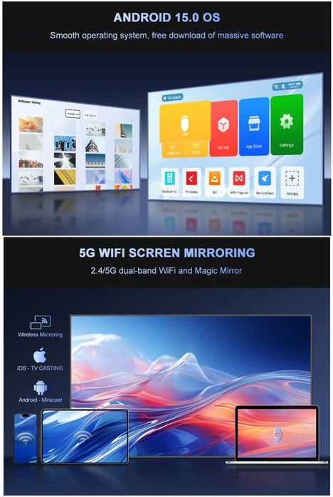 Проєктор 4K Flixtone D10S 4000 ANSI Android Smart TV WiFi 6 Bluetooth