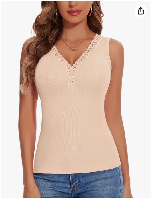 Elegancki, damski top na ramiączkach, beżowy, rozm.M WOWENY