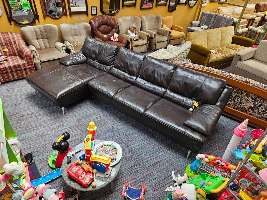 Grande sofá chaise long, em pele de marca divani&divani - Sem qua