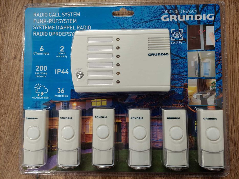 Dzwonek bezprzewodowy 6 kanałowy GRUNDIG, 6 nadajnikòw, 1 odbiornik
