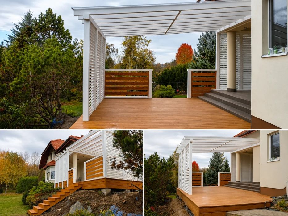 Taras drewniany, zadaszenie tarasu, altana, pergola