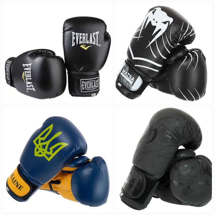 рукавички перчатки боксерские для боксу 8 10 12 14 чорні червоні