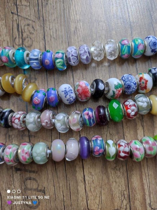 Nowy charms szklany w stylu murano - platerowany srebrem