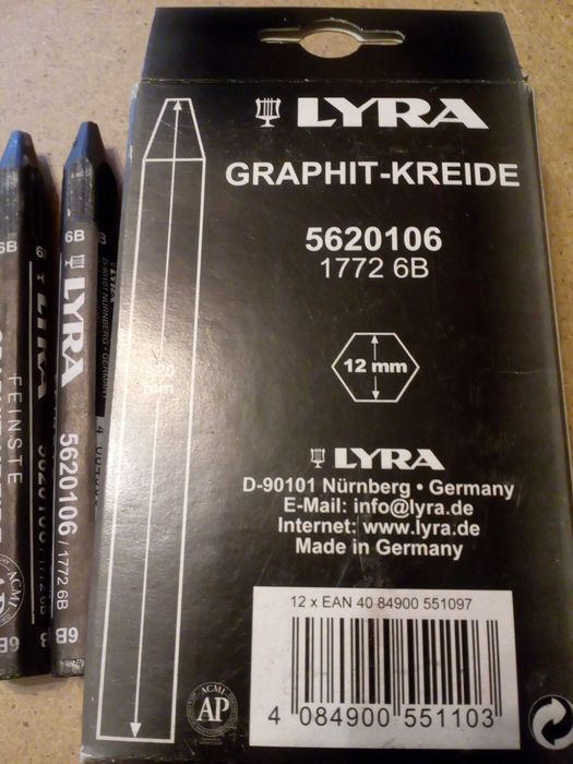 Набір з 12 графітових бездеревних олівців Lyra 6В woodless jumbo