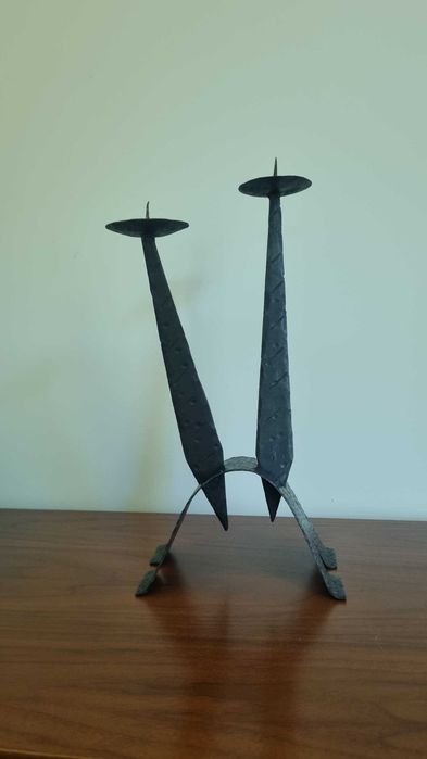 Duży świecznik metalowy metaloplastyka Design PRL lata 60