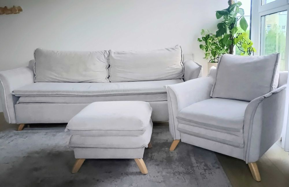 Komplet wypoczynkowy Sofa + Fotel + Puf, Easy Clean, Miuform