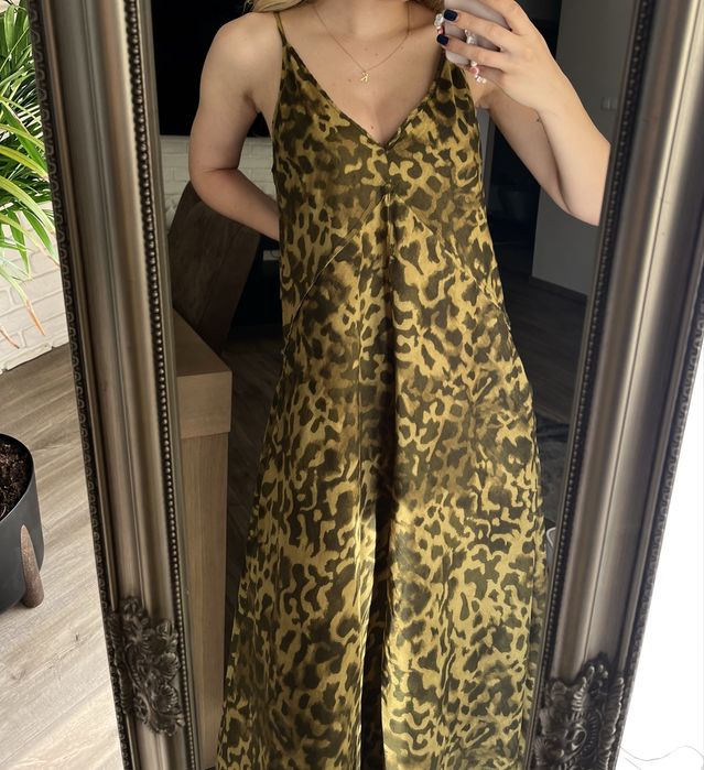 Sukienka ZARA lato wakacje wzory bawełna panterka dekolt