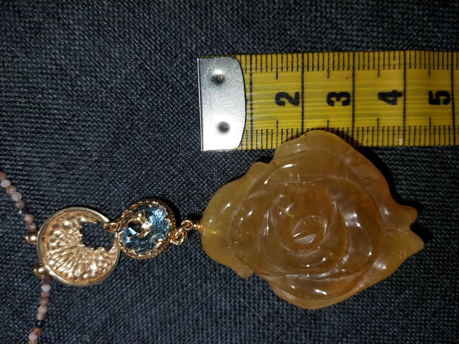 Naszyjnik bursztyn blue topaz kamienie srebro 925 złocone