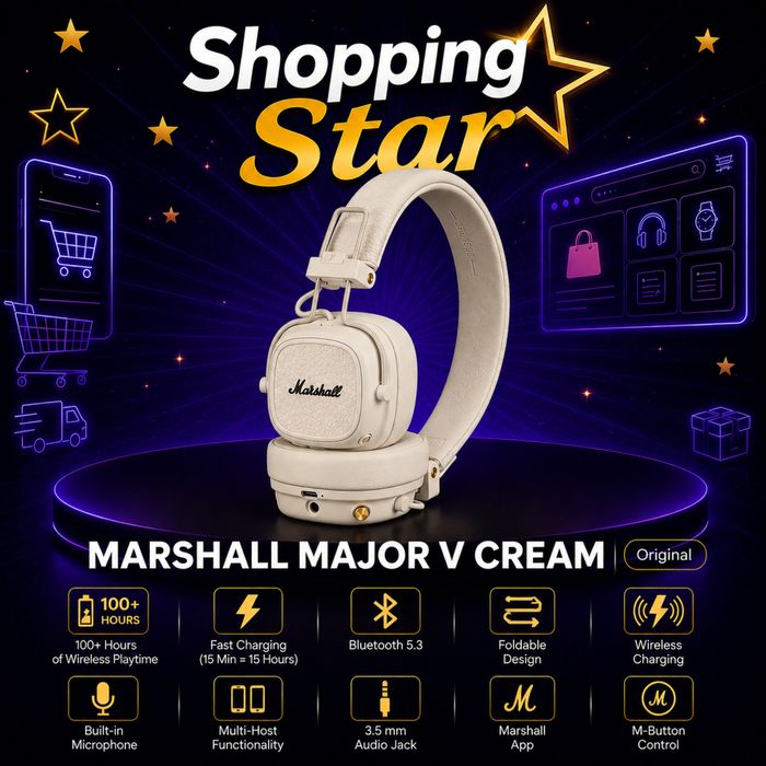 Навушники Marshall Major V Bluetooth Cream • Нові!