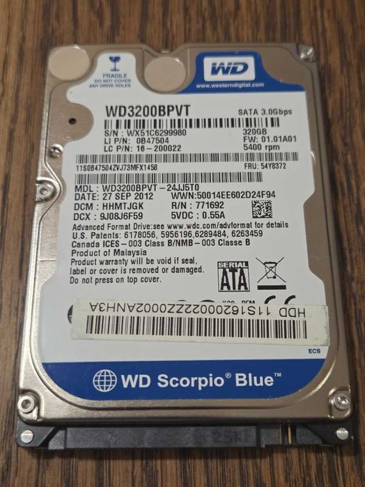 Dysk Twardy HDD WD Scorpio Blue 320GB SATA 2,5 WD3200BPVT