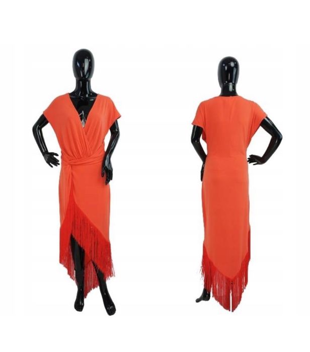 Czerwona sukienka midaxi maxi  frędzle 5 xl 50 asos