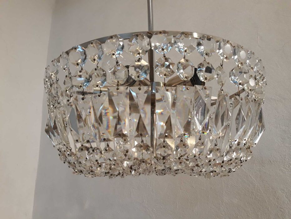 Żyrandol kryształowy mosiężny srebrny chromowany plafon 6x E27