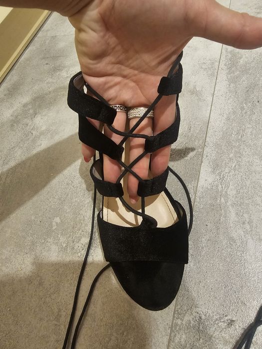 Sandały obcas koturn welurowe 40