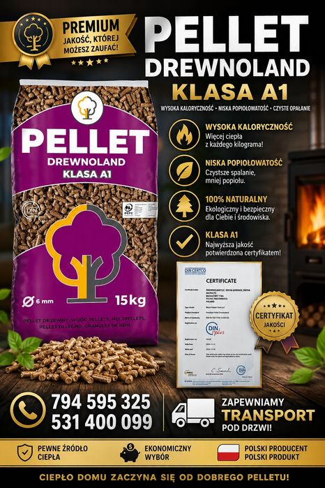 Pelett klasy A1 z certyfikatem zapewnoamy dostawe pod dom