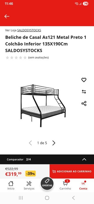 Vendo beliche de casal metal