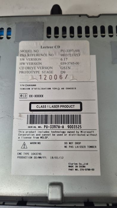 Caixa leitor CD Peugeot Citroën