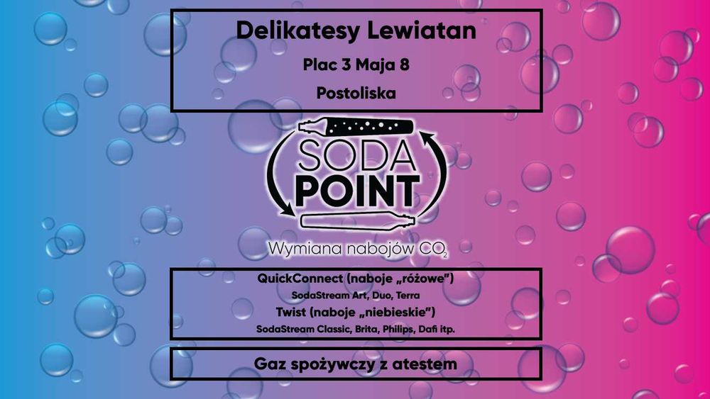 Sodastream Postoliska, Plac 3 Maja 8 Wymiana nabojów CO2