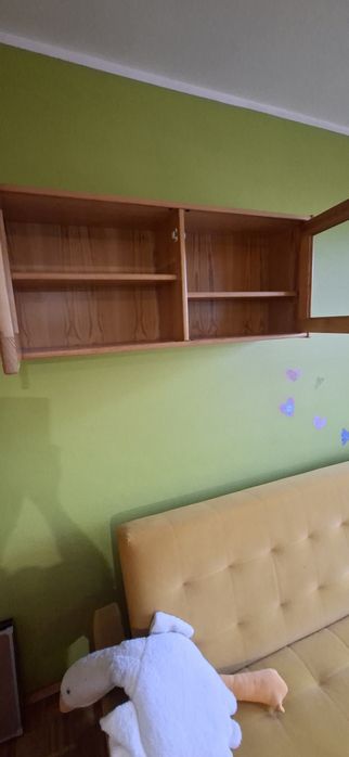 Wiszaca szafka z litego drewna , otwierane szklane drzwiczki.