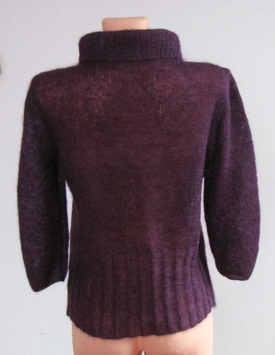 Wełniany sweter damski golf warkocz fiolet