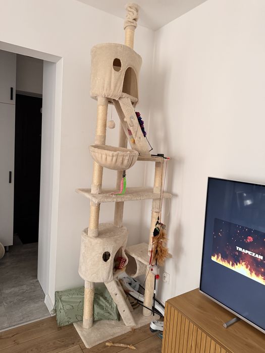 Drapak dla kota XXL z 2 domkami i hamakiem – 190 cm