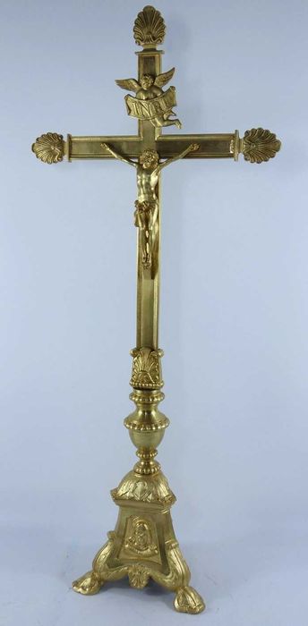 Ołtarzowy Krzyż krucyfiks mosiądz pasyjka JEZUS Maryja GOTYK 80 cm